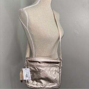 Kipling NEW Sebastian sparkly gold metallic small crossbody bag zipper top
